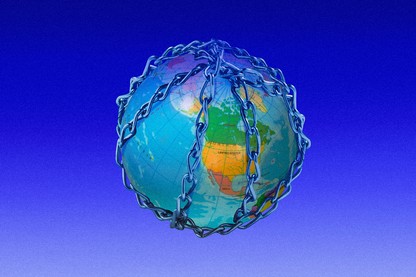 An image of the globe with chains around it