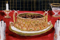 a painting of a fancy dog-food bowl