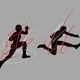 Three sequential silhouettes of a runner jumping, distorted by scribbles