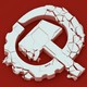 The symbol of the Communist Party of the USA crumbling