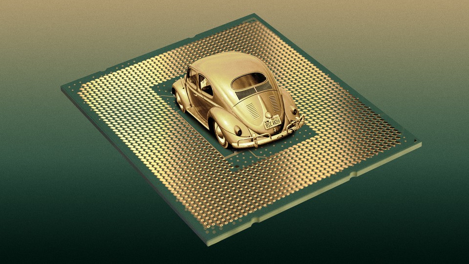 A VW Beetle mounted on a microchip