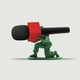 A toy soldier holds a microphone like a machine gun