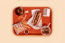 A GIF of a tray full of food that disappears