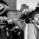 Black-and-white photo of a protest