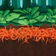 An illustration of a mass of worms beneath a forest.