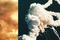 Side-by-side images of the smoke given off by the Challenger explosion