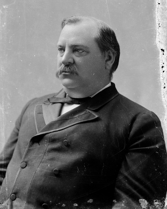 A black and white portrait of Grover Cleveland