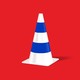 A traffic cone in the blue and white colors of Israel.