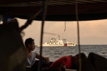 The China Coast Guard vessel shadows the Filipino vessel with tourists on board going to Thitu Island