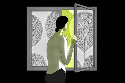 illustration of a woman looking out of a window