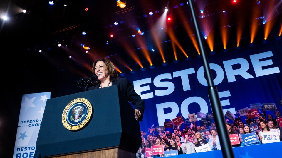 Vice President Kamala Harris speaks during a campaign event at the Hylton Performing Arts Center in Manassas, Virginia, on January 23, 2024.