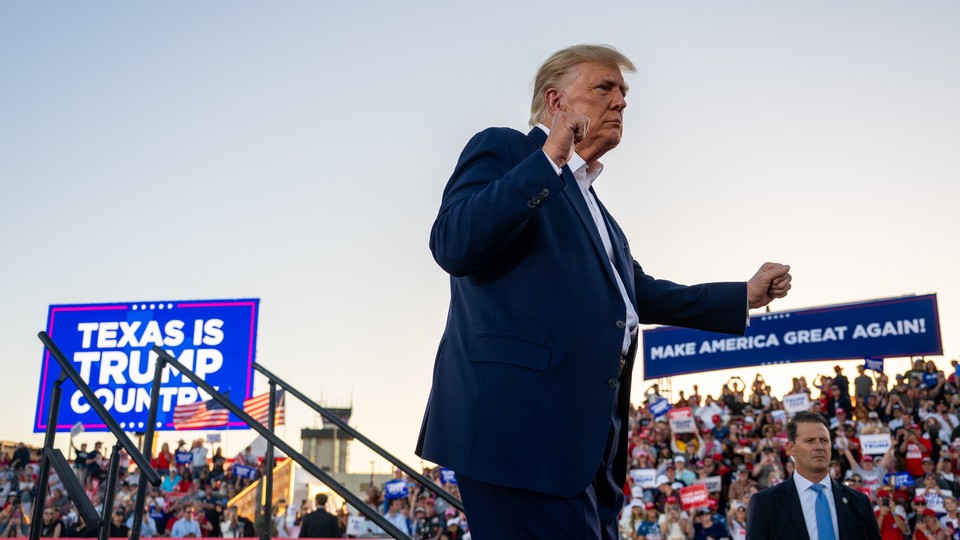 Trump stands on a stage in Waco, Texas.