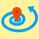 Illustration of a blue spiral arrow with a Google Maps location marker