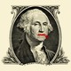 A dollar bill with a zipper over George Washington's mouth