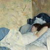 a painting of a woman lounging asleep in a bed