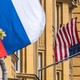 A Russian flag flies next to the U.S. embassy in Moscow on July 31, 2017.