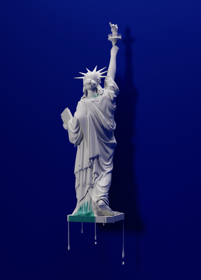 illustration of Statue of Liberty coated with white dripping paint
