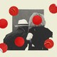 Red dot stickers scattered across a photo-illustration of a couple looking at art on a wall