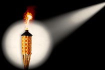 A tiki torch with a spotlight on it