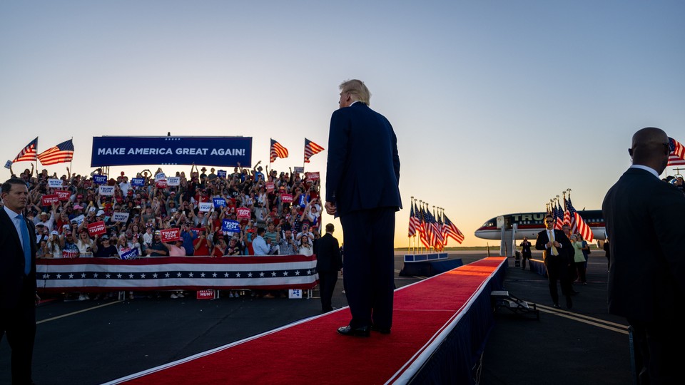 Trump faces a cheering crowd after a rally at the Waco Regional Airport, in Texas.