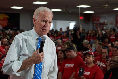 Joe Biden addressing workers in a union hall