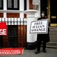 A person demonstrates in front of Ecuador's embassy in London, where Julian Assange was staying until his arrest.