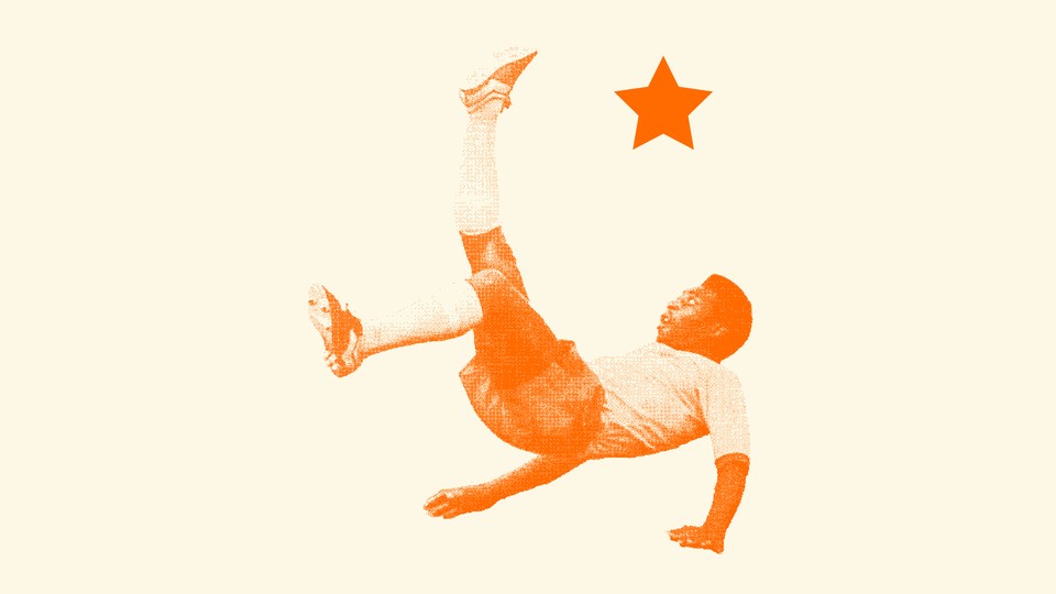 Illustration of Pele, kicking a star instead of a soccer ball