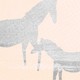 drawing of horse and foal shrouded in mist on orange-yellow background