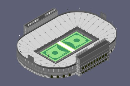 A football stadium with a dollar bill as the field