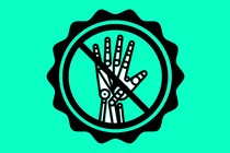 Illustration of a robotic hand beneath a "no" symbol