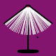 A GIF of a lamp turning on and off. The lamp shade is made of a book open to a 45-degree angle.