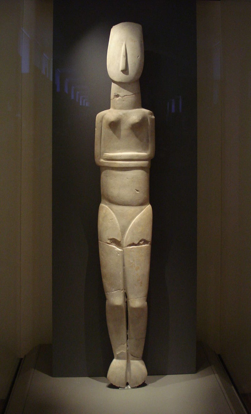 Cycladic sculpture marble figure with folded arms, Parian marble