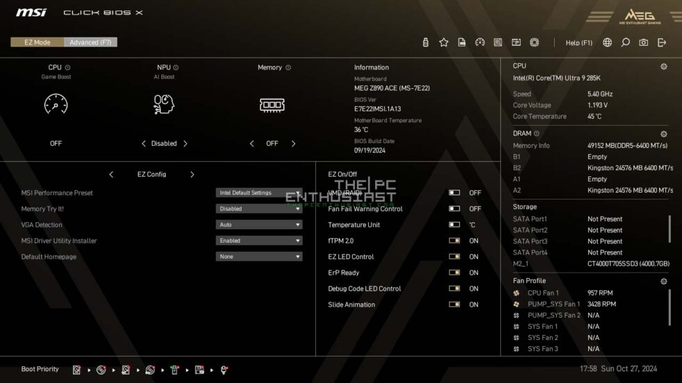 MSI Z890 Ace BIOS EZ Mode