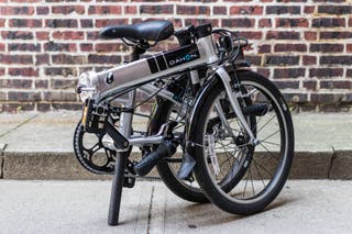 The Mariner D8 folding bike shown folded up.