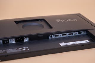 The bottom of the Asus ProArt Display PA278CGV monitor showing its ports.