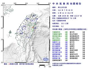 6:11分發生規模5.2極淺地震 花蓮國家警報響...