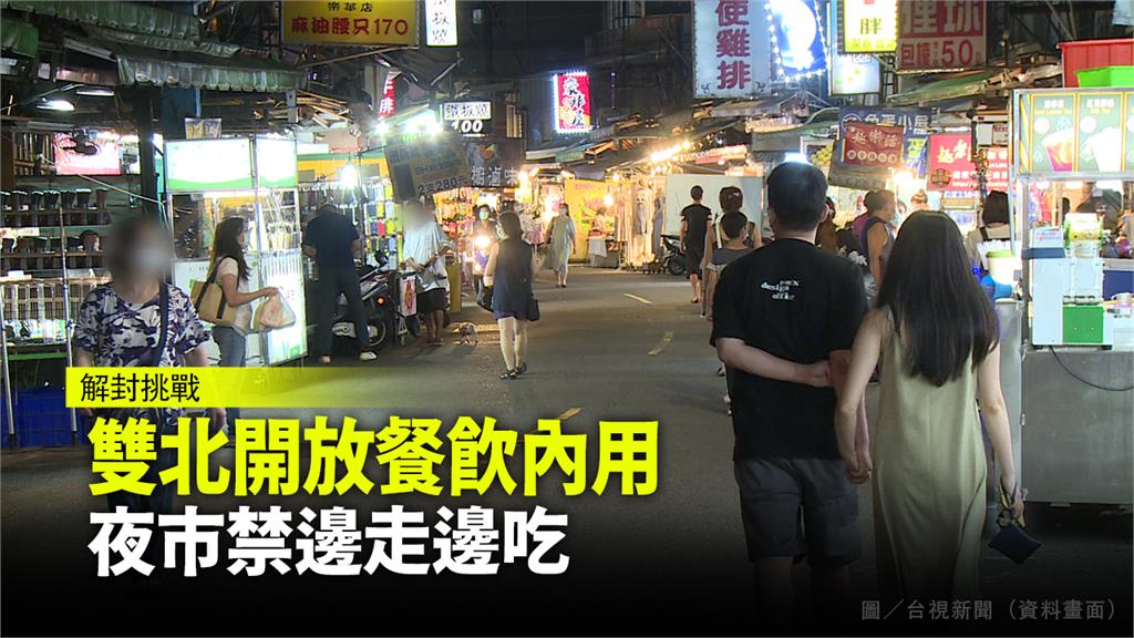 雙北開放餐飲內用 ，夜市禁邊走邊吃。圖／台視新聞（資料畫面）