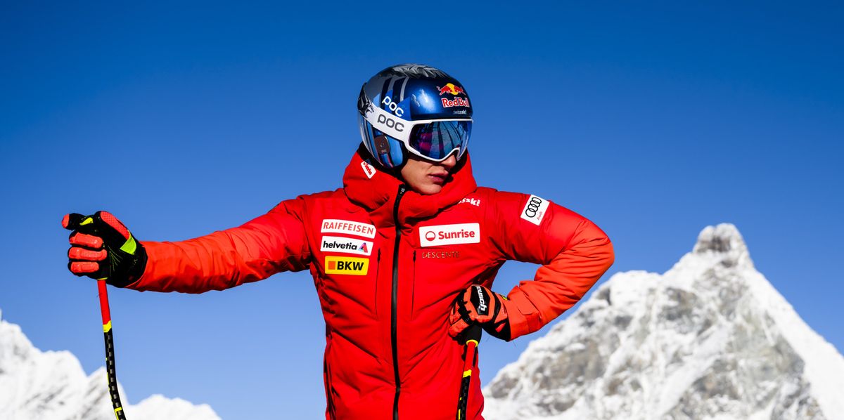 Marco Odermatt of Switzerland inspects the slope before the men's downhill training race on the new ski course "Gran Becca" at the Alpine Skiing FIS Ski World Cup, between Zermatt in Switzerland and Cervinia in Italy, Wednesday, November 8, 2023. (KEYSTONE/Jean-Christophe Bott)