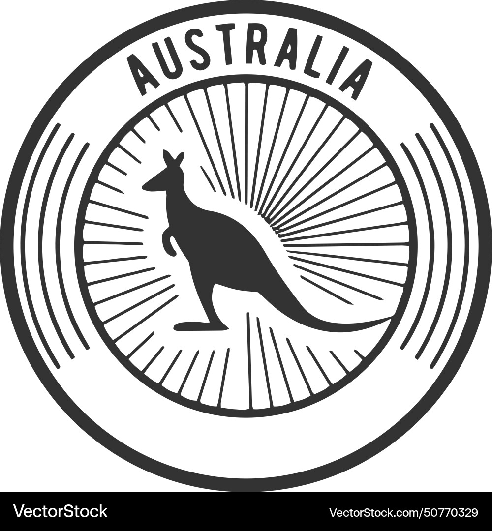 Australia round label black kangaroo travel vector image