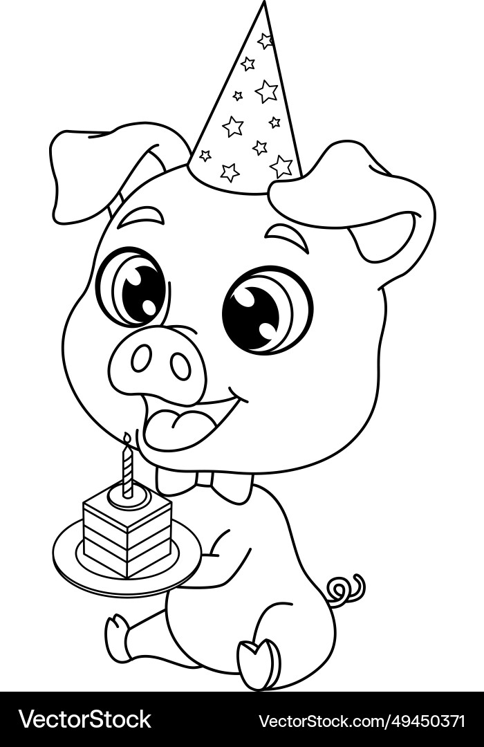 Happy little pig celebrating birthday vector image