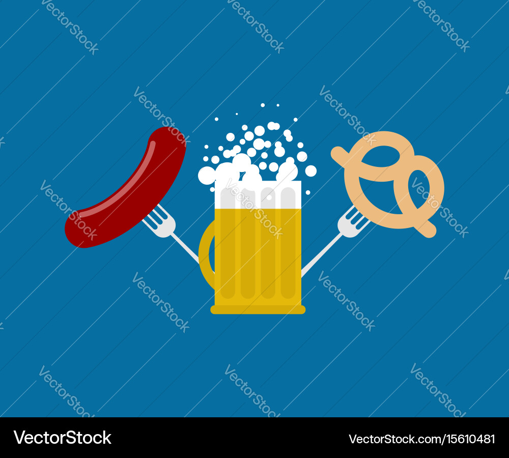 Mug beer and sausage pretzel logo vector image