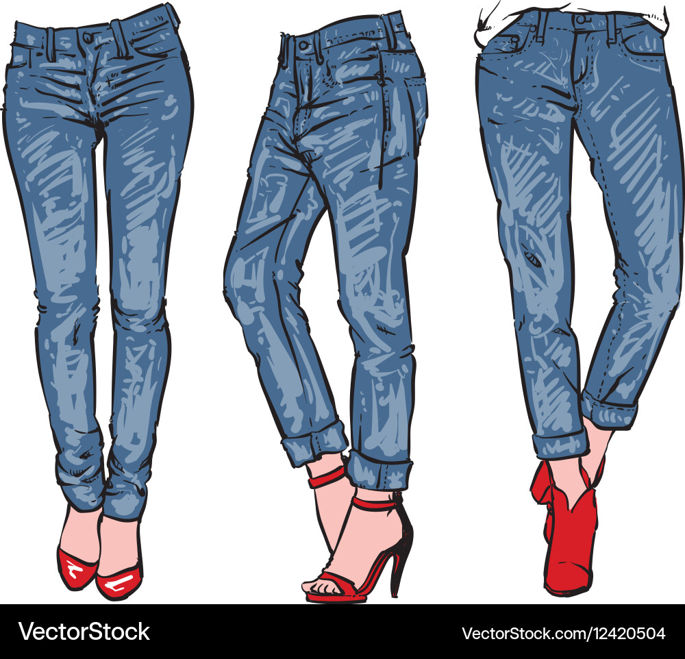 Denim set hand drawn fashion clip art vector image