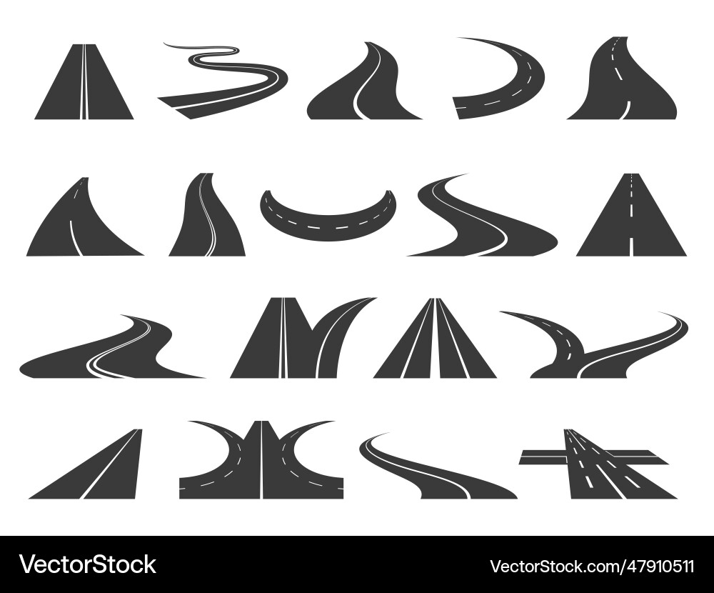 Curvy road elements perspective highway windings vector image