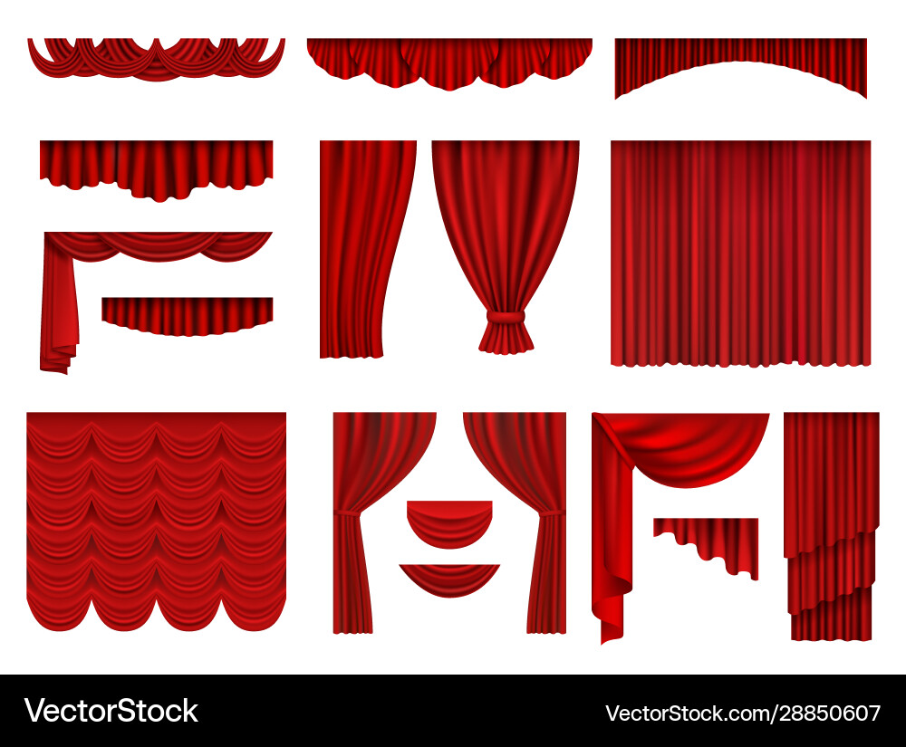 Red curtains textile theatrical opera scenes vector image