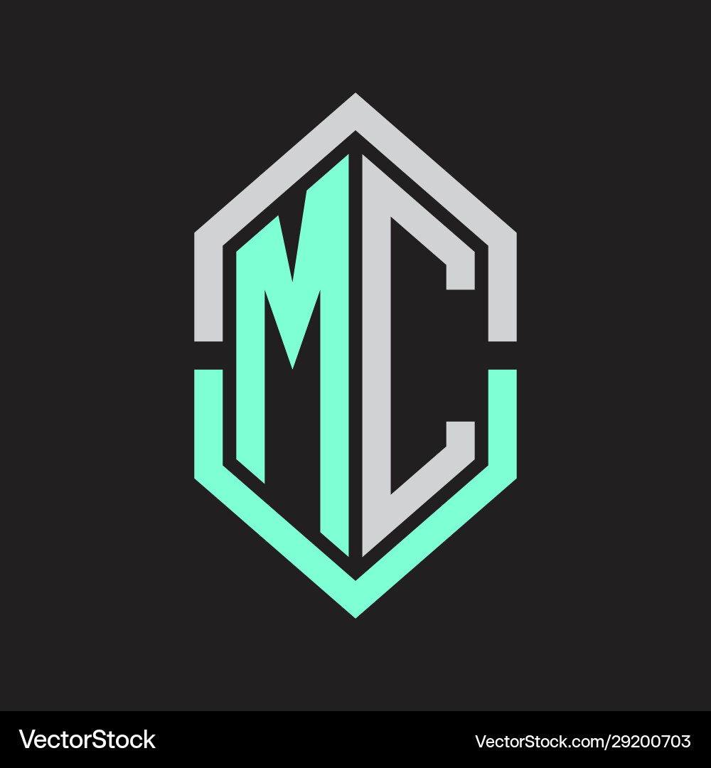 Mc logo monogram with hexagon shape and outline vector image