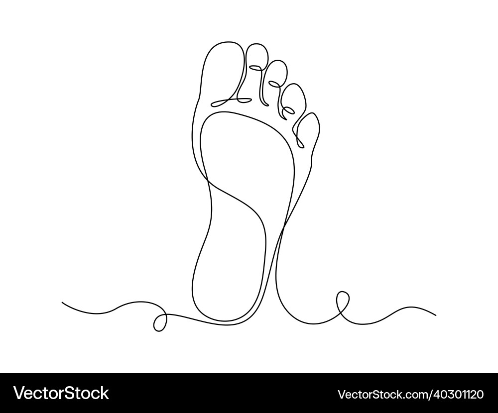 One continuous line drawing of bare foot elegance vector image