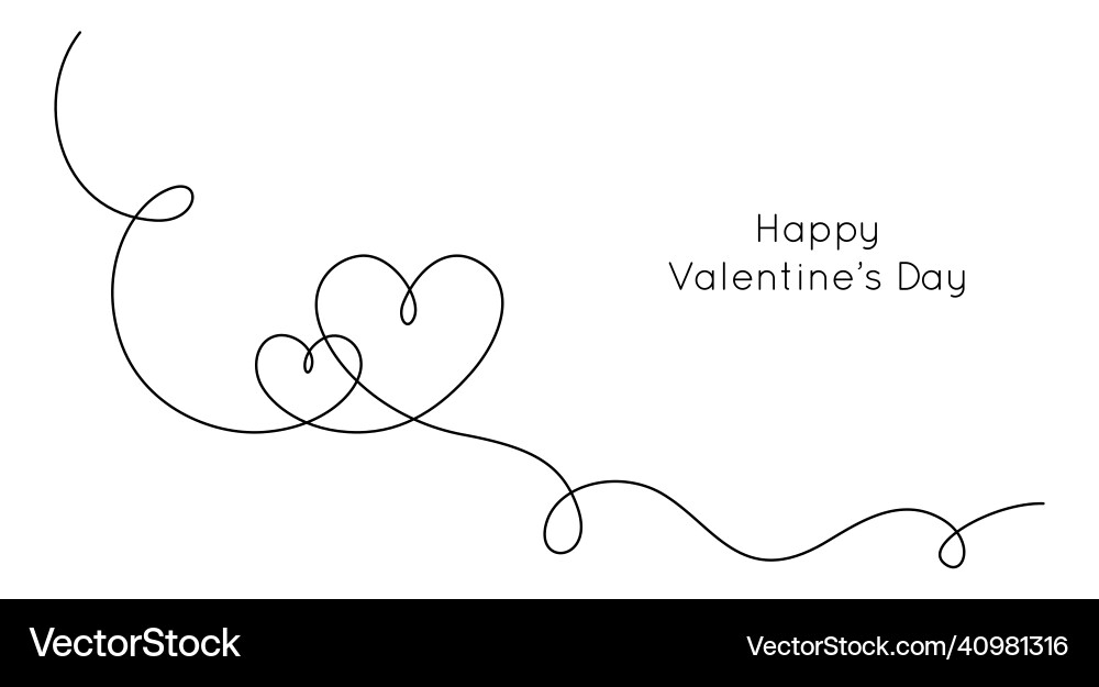 One continuous drawing of two hearts and love sign vector image