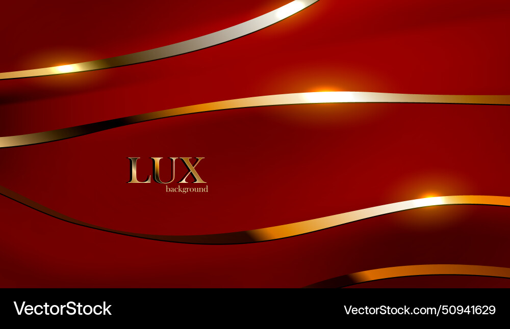 Abstract luxury red background with golden ribbons vector image