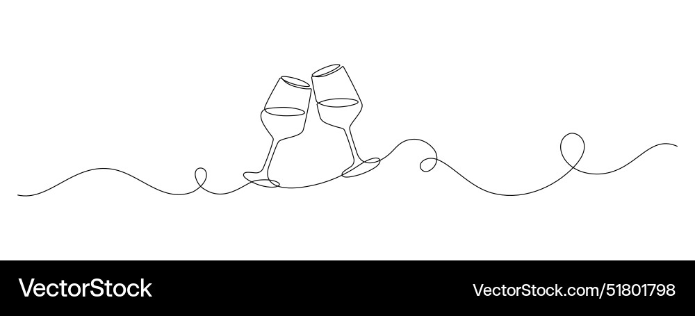 Two glasses of red wine in continuous one line vector image