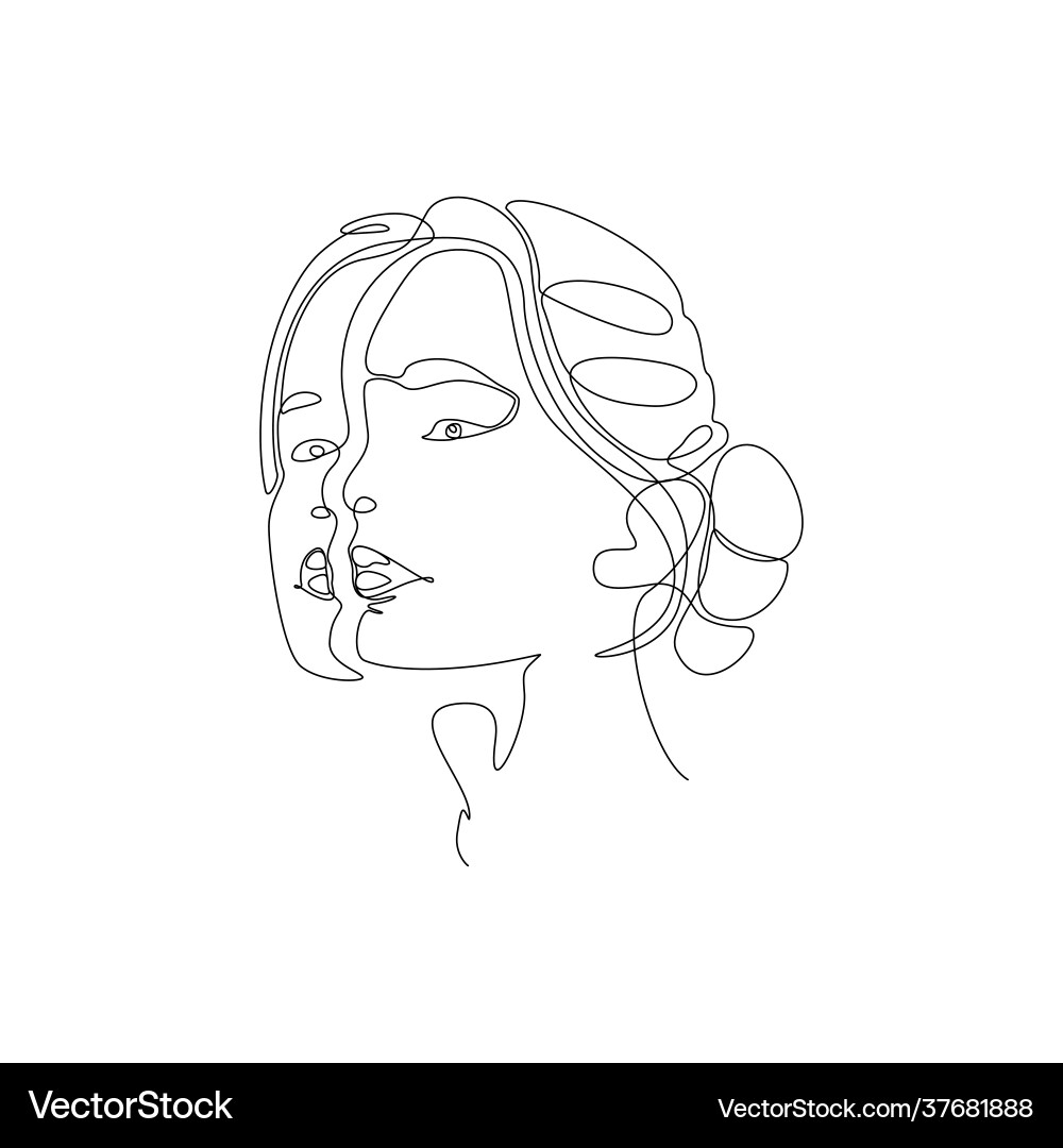 Continuous line drawing split female face vector image